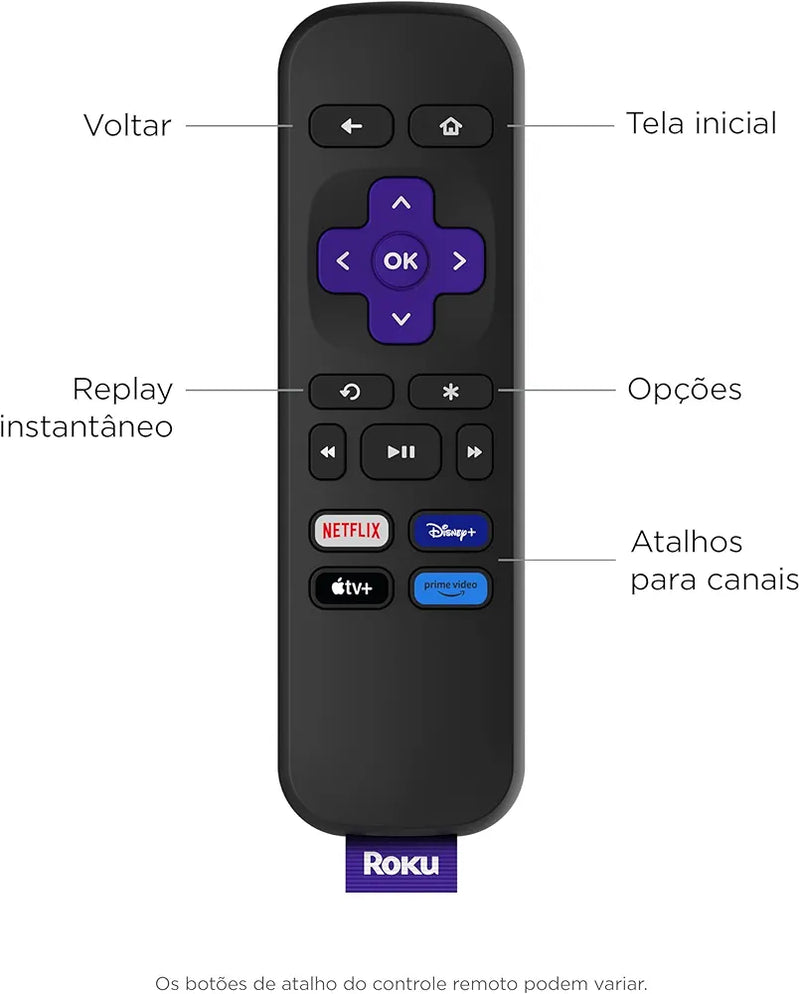Roku Express | Dispositivo de streaming para TV HD/Full HD compatível com Alexa, Siri e Google. Inclui Cabo HDMI Premium